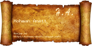 Hohman Anett névjegykártya
